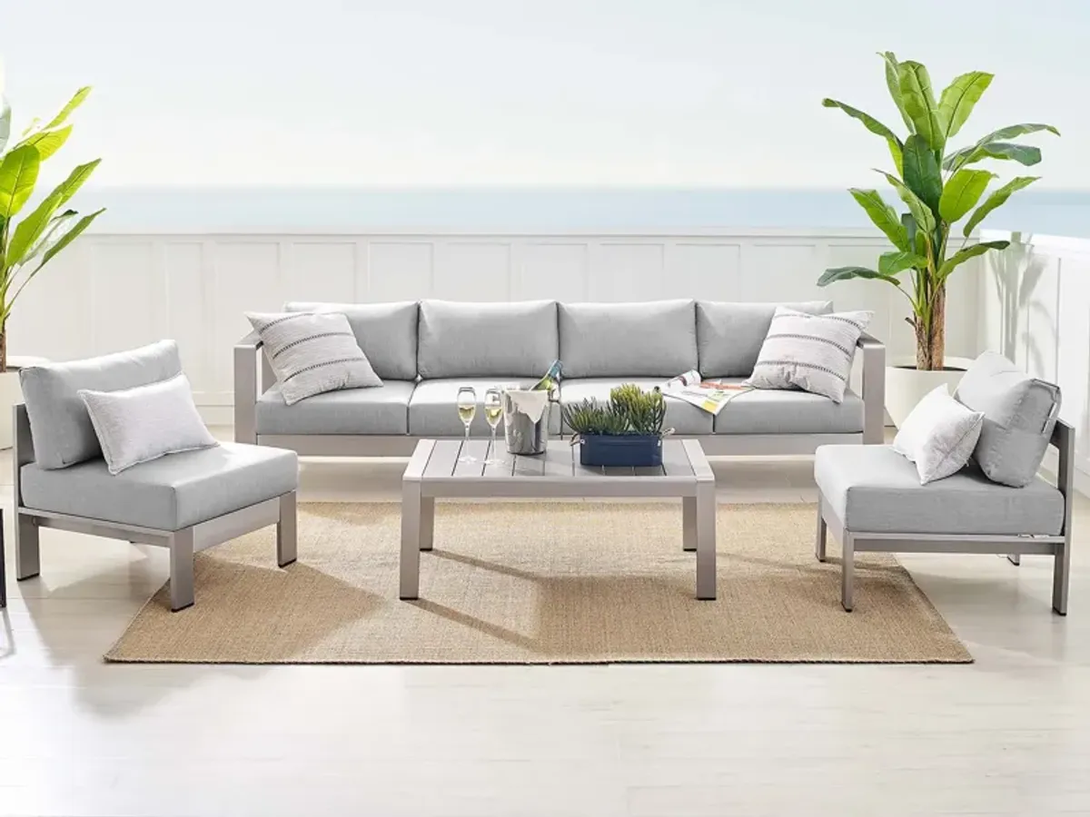 Shore 5 Piece Sunbrella® Fabric Outdoor Patio Aluminum Sectional Sofa Set by Modway Silver Gray