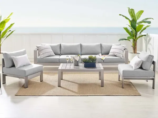 Shore 5 Piece Sunbrella® Fabric Outdoor Patio Aluminum Sectional Sofa Set by Modway Silver Navy