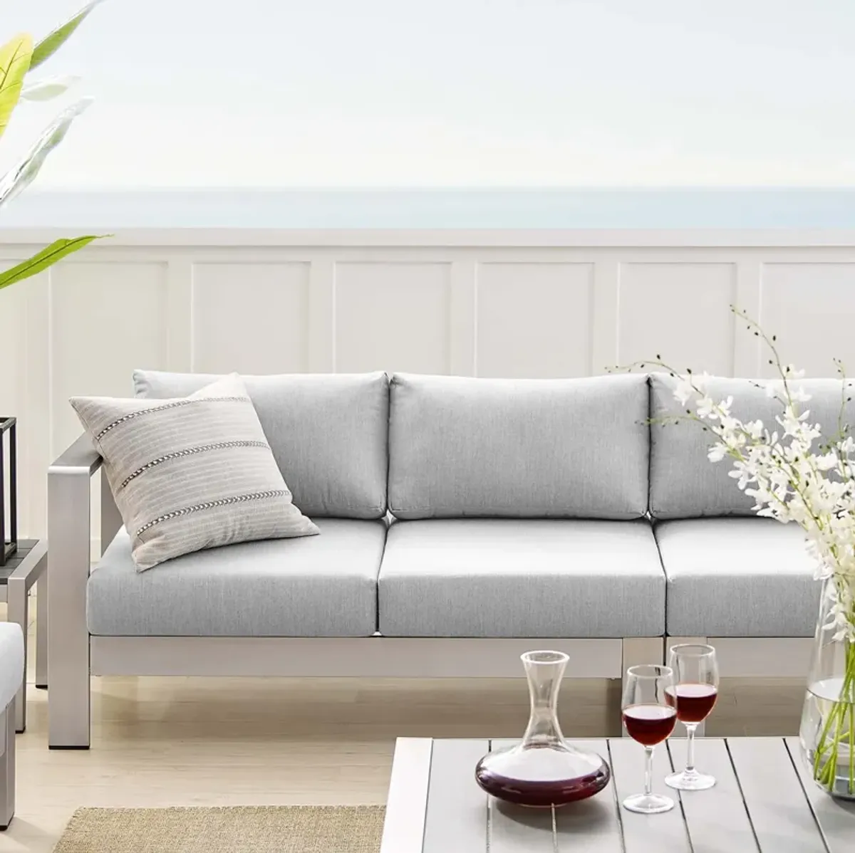 Shore 9 Piece Sunbrella® Fabric Outdoor Patio Aluminum Sectional Sofa Set by Modway Silver Gray