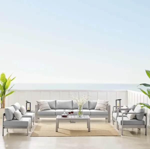 Shore 9 Piece Sunbrella® Fabric Outdoor Patio Aluminum Sectional Sofa Set by Modway Silver Navy