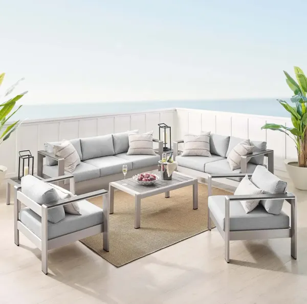 Shore Sunbrella® Fabric Outdoor Patio Aluminum 7 Piece Set by Modway Silver Navy