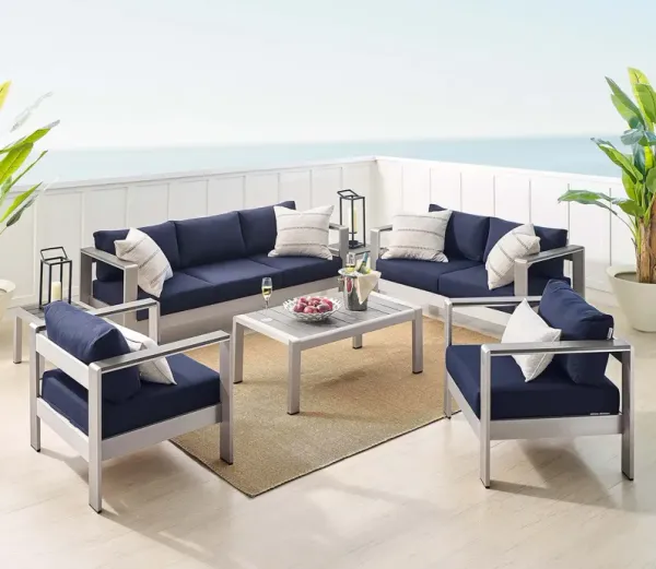 Shore Sunbrella® Fabric Outdoor Patio Aluminum 7 Piece Set by Modway