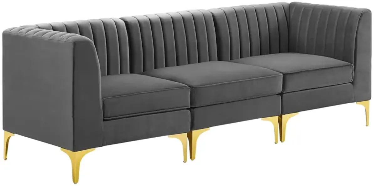 Triumph Channel Tufted Performance Velvet 3-Seater Sofa by Modway Navy