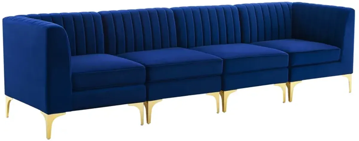 Triumph Channel Tufted Performance Velvet 4-Seater Sofa by Modway Navy