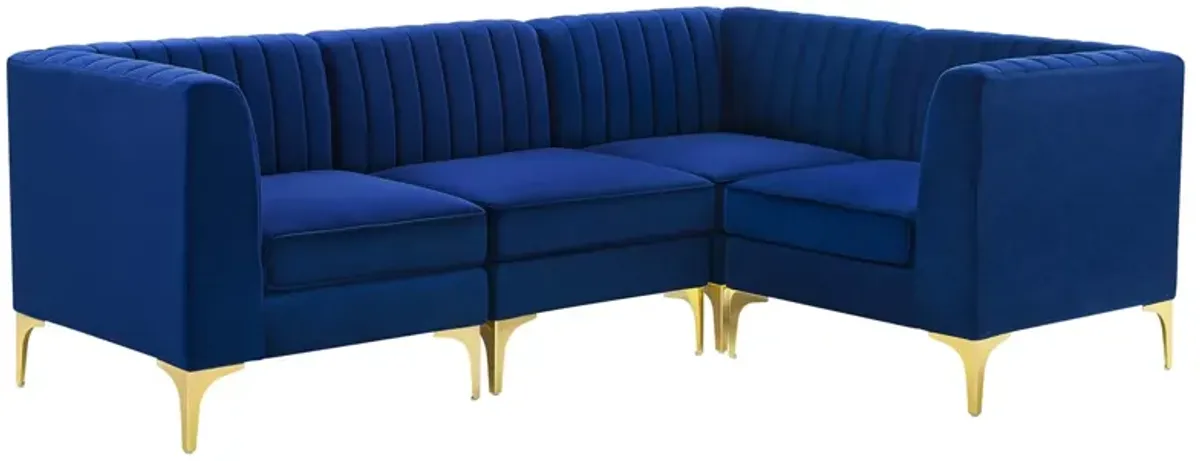 Triumph 4-Piece Channel Tufted Performance Velvet Sectional Sofa by Modway Navy