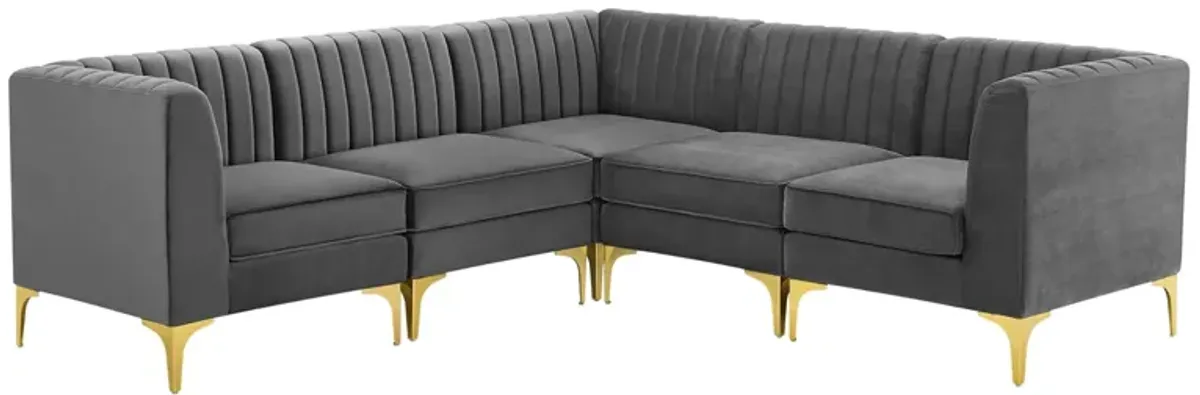 Triumph Channel Tufted Performance Velvet 5-Piece Sectional Sofa by Modway Navy