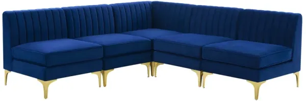 Triumph Channel Tufted Performance Velvet 5-Piece Sectional Sofa by Modway Navy