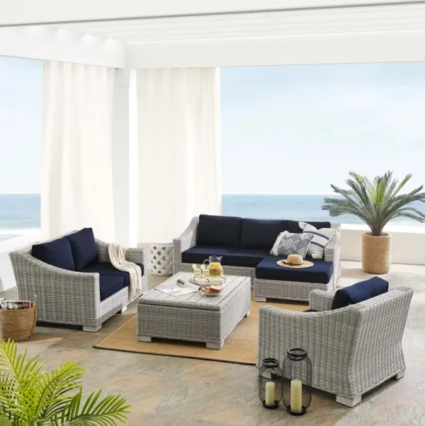 Conway 5-Piece Sunbrella® Outdoor Patio Wicker Rattan Furniture Set by Modway Light Gray Navy