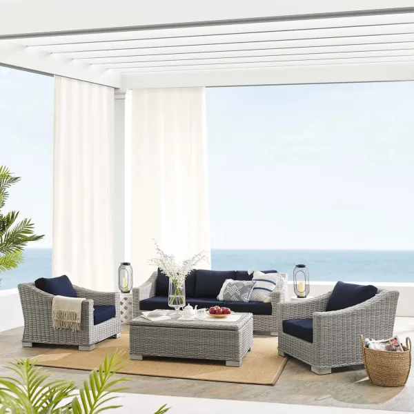 Conway 4-Piece Sunbrella® Outdoor Patio Wicker Rattan Furniture Set by Modway Light Gray Gray