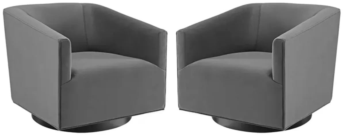 Twist Swivel Chair Performance Velvet Set of 2 by Modway Midnight Blue