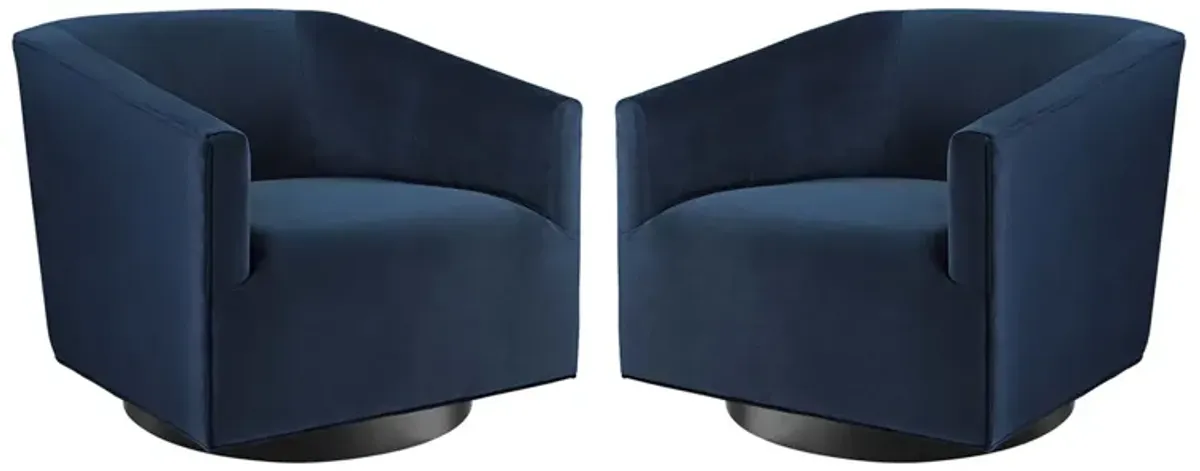 Twist Swivel Chair Performance Velvet Set of 2 by Modway Midnight Blue