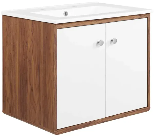 Transmit Wall-Mount Bathroom Vanity Basin Included by Modway 24" / Walnut White