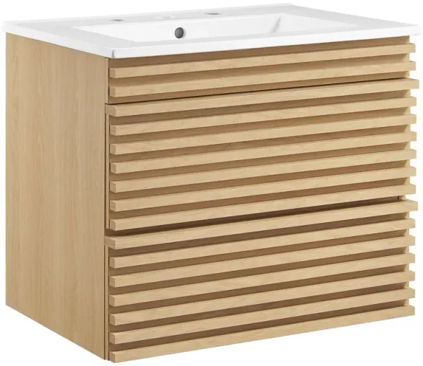 Render Wall-Mount Bathroom Vanity with White Basin Included by Modway 24" / Oak White