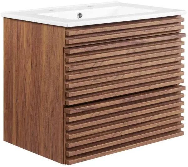 Render Wall-Mount Bathroom Vanity with White Basin Included by Modway 24" / Walnut White