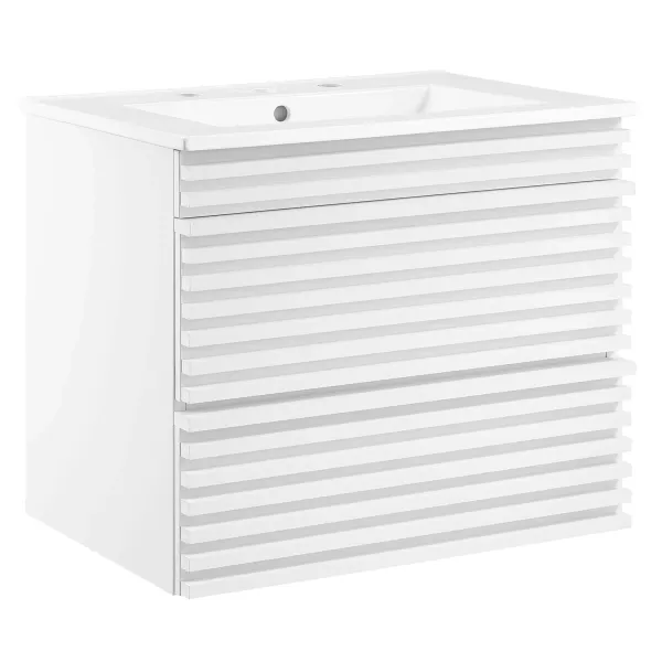 Render Wall-Mount Bathroom Vanity with White Basin Included by Modway 24" / White White