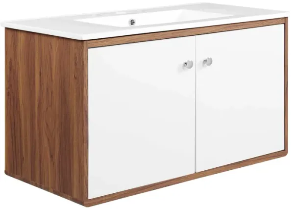 Transmit Wall-Mount Bathroom Vanity Basin Included by Modway 36" / Walnut White