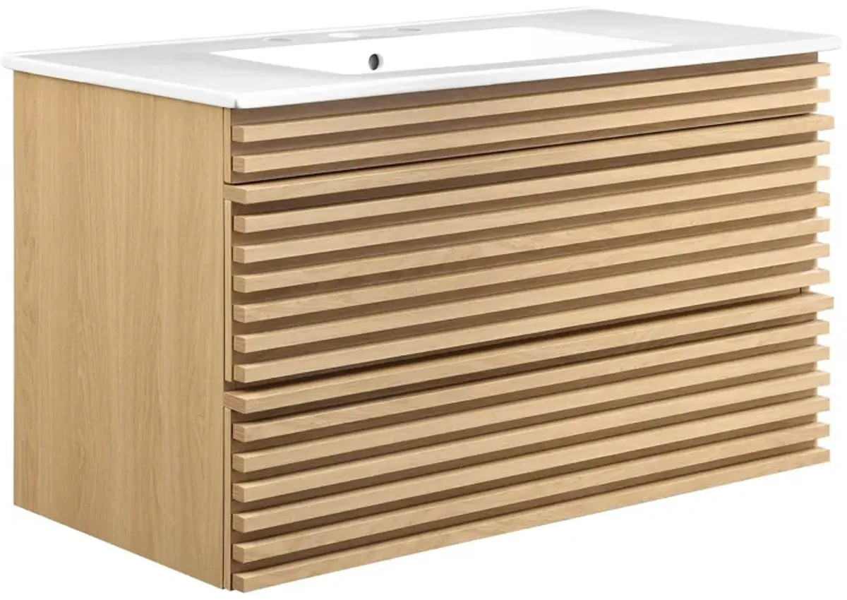 Render Wall-Mount Bathroom Vanity with White Basin Included by Modway 36" / Oak White