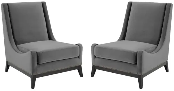 Confident Lounge Chair Upholstered Performance Velvet Set of 2 by Modway Gray