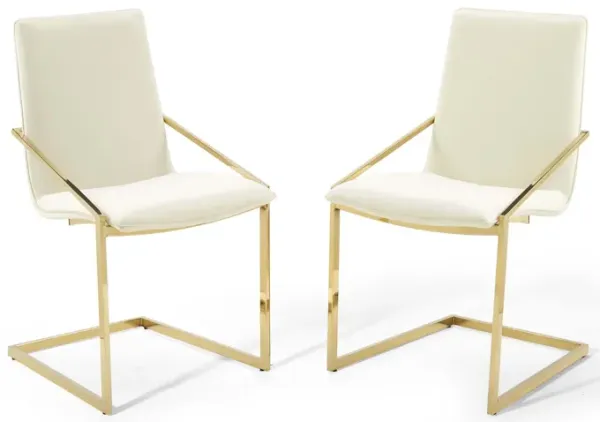 Pitch Dining Armchair Performance Velvet Set of 2 by Modway Gold Ivory