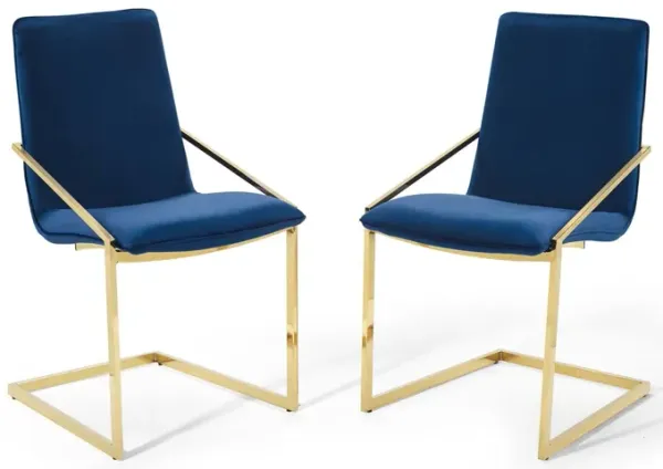 Pitch Dining Armchair Performance Velvet Set of 2 by Modway Gold Navy