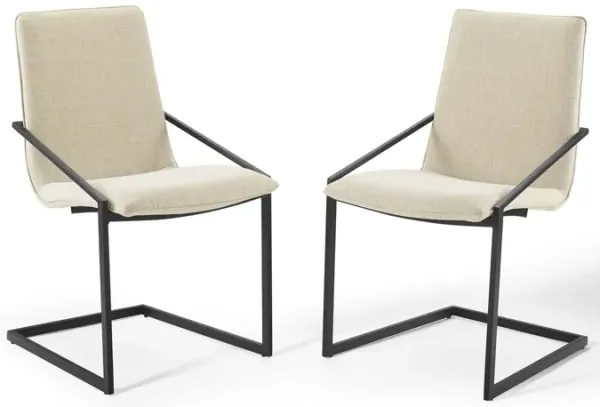 Pitch Dining Armchair Upholstered Fabric Set of 2 by Modway Black Beige