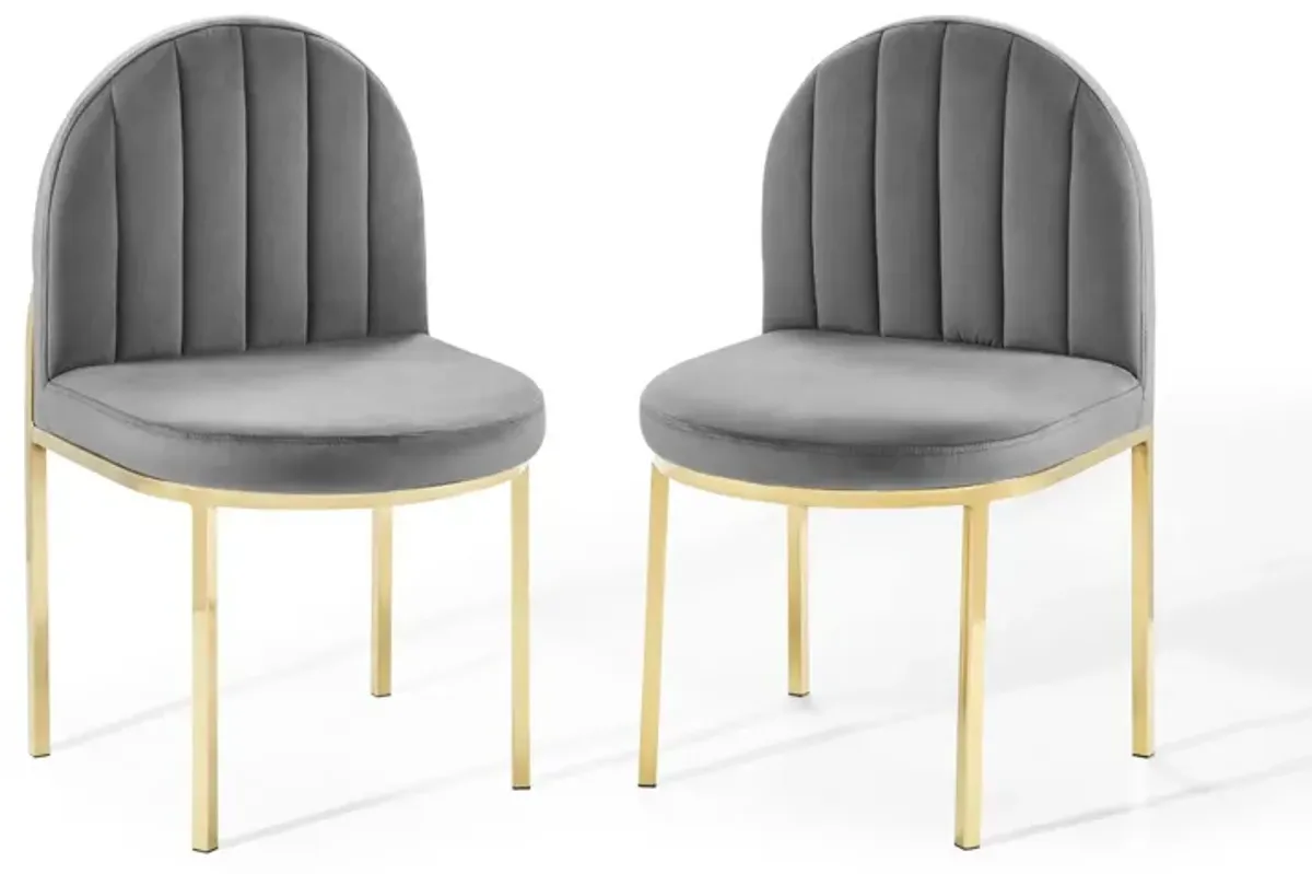 Isla Dining Side Chair Performance Velvet Set of 2 by Modway Gold Gray