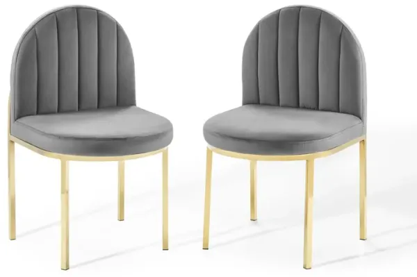 Isla Dining Side Chair Performance Velvet Set of 2 by Modway Gold Gray