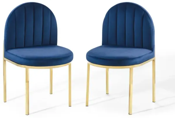 Isla Dining Side Chair Performance Velvet Set of 2 by Modway Gold Navy