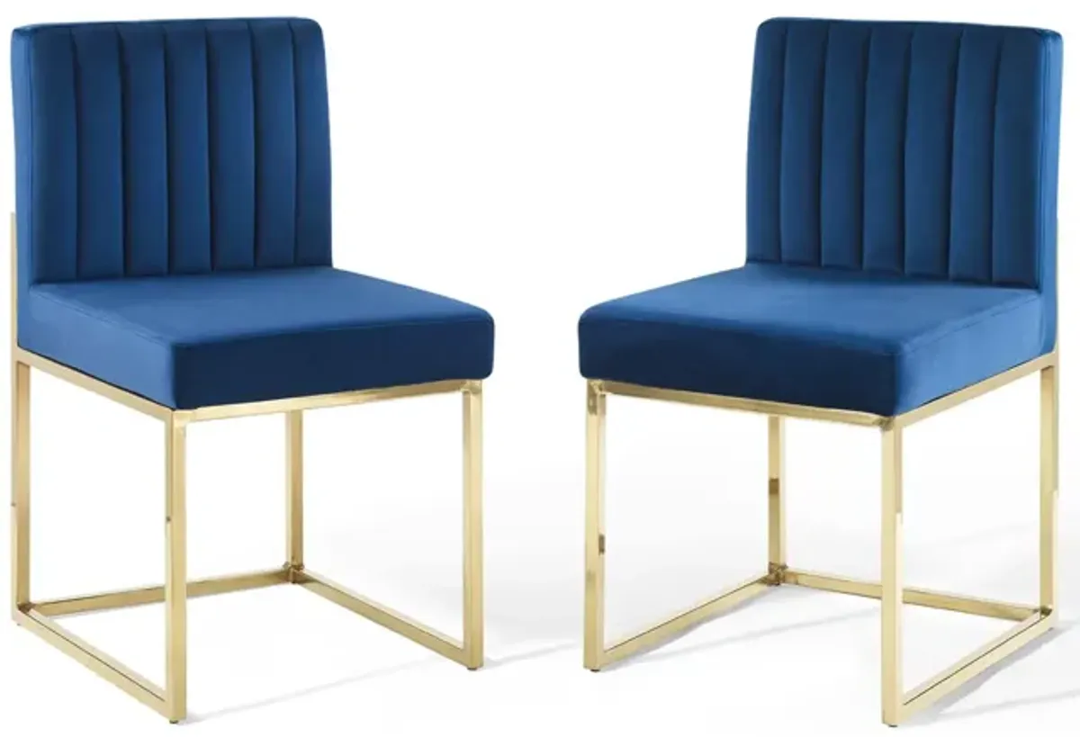 Carriage Performance Velvet Dining Chair Set of 2 by Modway Gold Navy