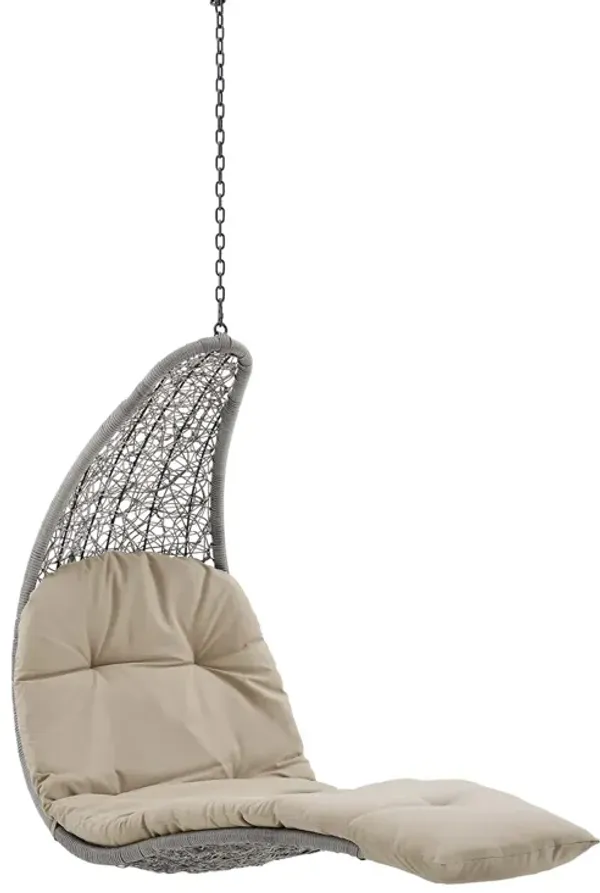 Landscape Hanging Chaise Lounge Outdoor Patio Swing Chair by Modway Light Gray Beige