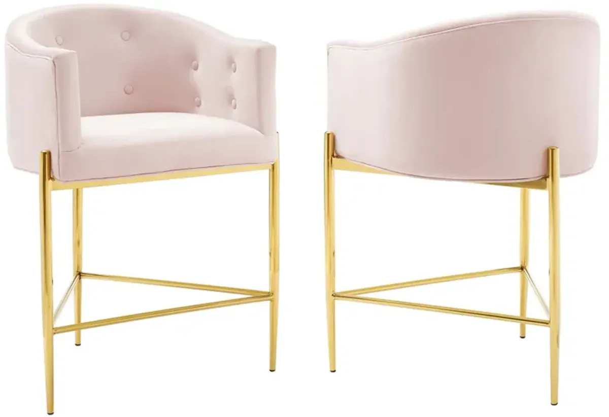 Savour Tufted Performance Velvet Counter Stool Set of 2 by Modway Pink