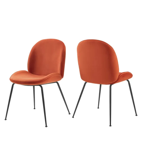 Scoop Black Powder Coated Steel Leg Performance Velvet Dining Chairs - Set of 2 by Modway Orange