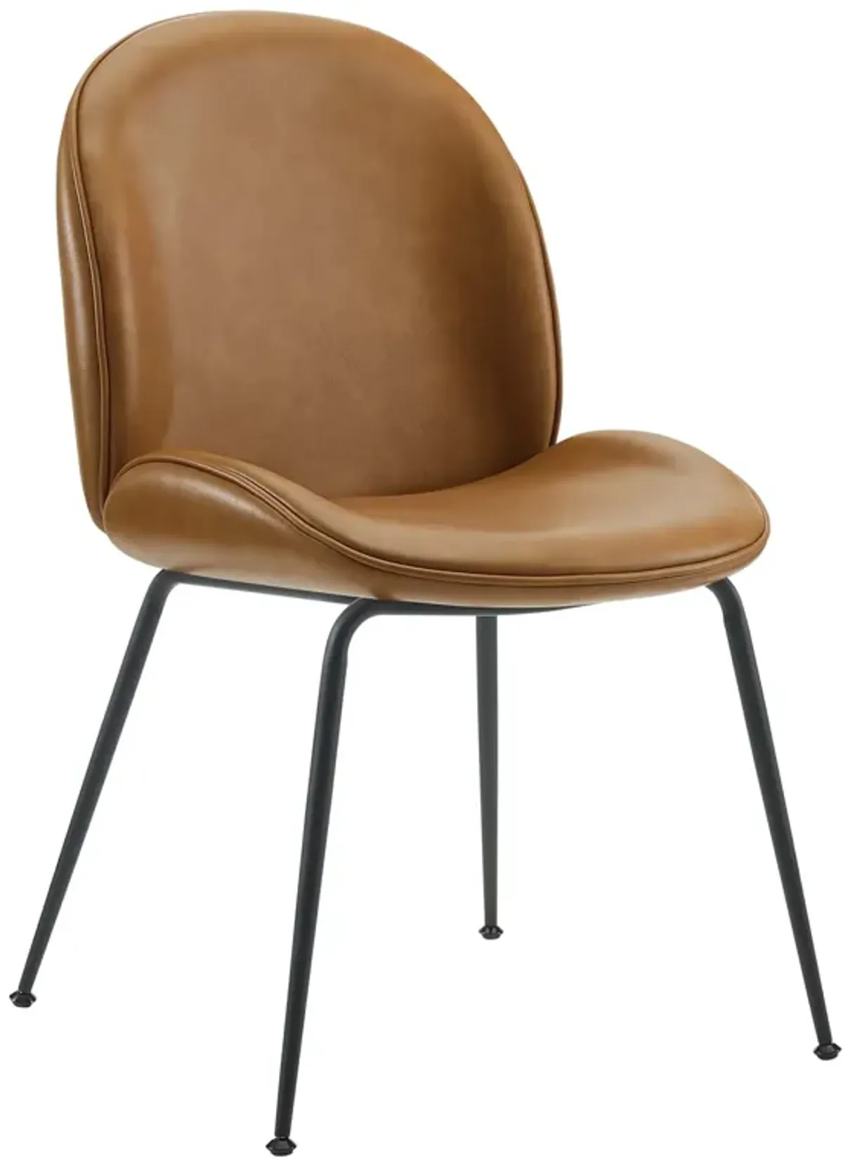 Scoop Black Powder Coated Steel Leg Vegan Leather Dining Chairs - Set of 2 by Modway Tan