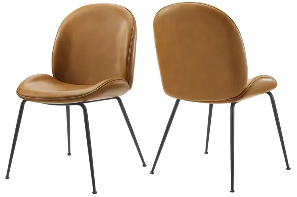 Scoop Black Powder Coated Steel Leg Vegan Leather Dining Chairs - Set of 2 by Modway Tan