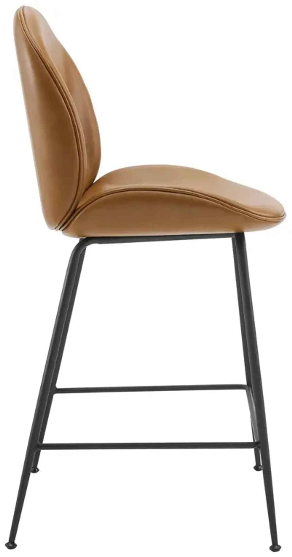 Scoop Black Powder Coated Steel Leg Vegan Leather Counter Stool by Modway Tan