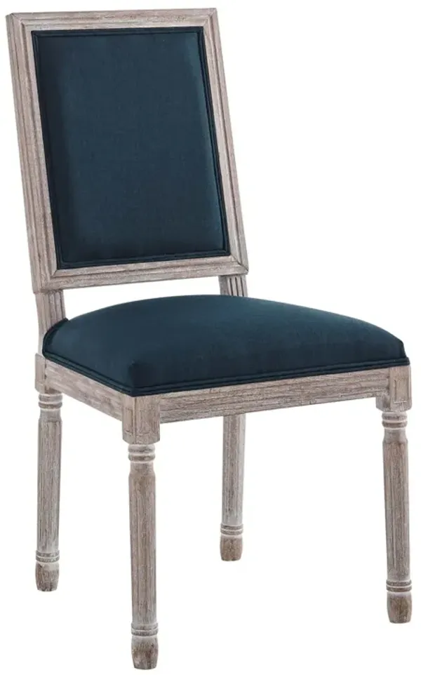 Court French Vintage Upholstered Fabric Dining Side Chair by Modway Natural Blue
