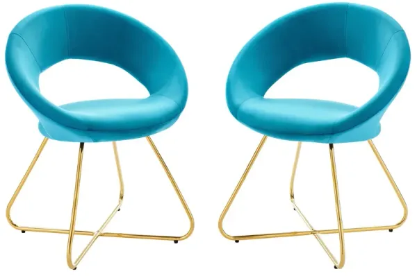 Nouvelle Performance Velvet Dining Chair Set of 2 by Modway Gold Blue