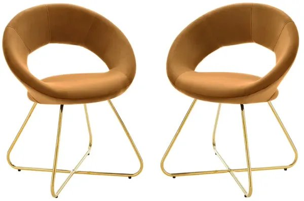 Nouvelle Performance Velvet Dining Chair Set of 2 by Modway Gold Cognac