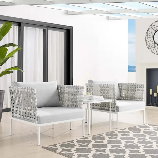 Harmony 3-Piece  Sunbrella® Basket Weave Outdoor Patio Aluminum Seating Set by Modway Taupe Navy