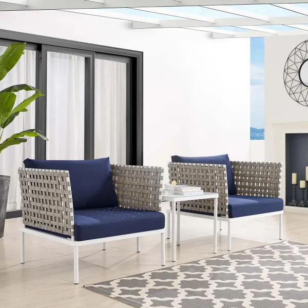 Harmony 3-Piece  Sunbrella® Basket Weave Outdoor Patio Aluminum Seating Set by Modway