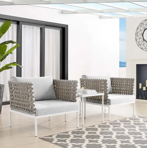 Harmony 3-Piece  Sunbrella® Basket Weave Outdoor Patio Aluminum Seating Set by Modway Tan Navy
