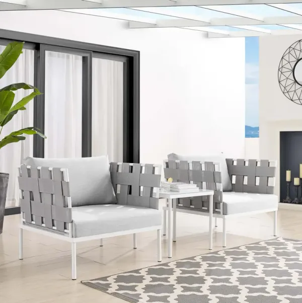 Harmony 3-Piece  Sunbrella® Outdoor Patio Aluminum Seating Set by Modway Gray Navy