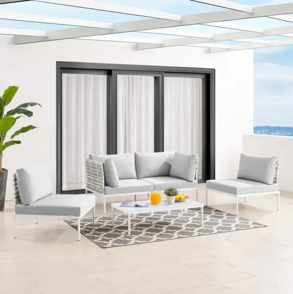 Harmony 4-Piece  Sunbrella® Basket Weave Outdoor Patio Aluminum Seating Set by Modway Taupe Navy