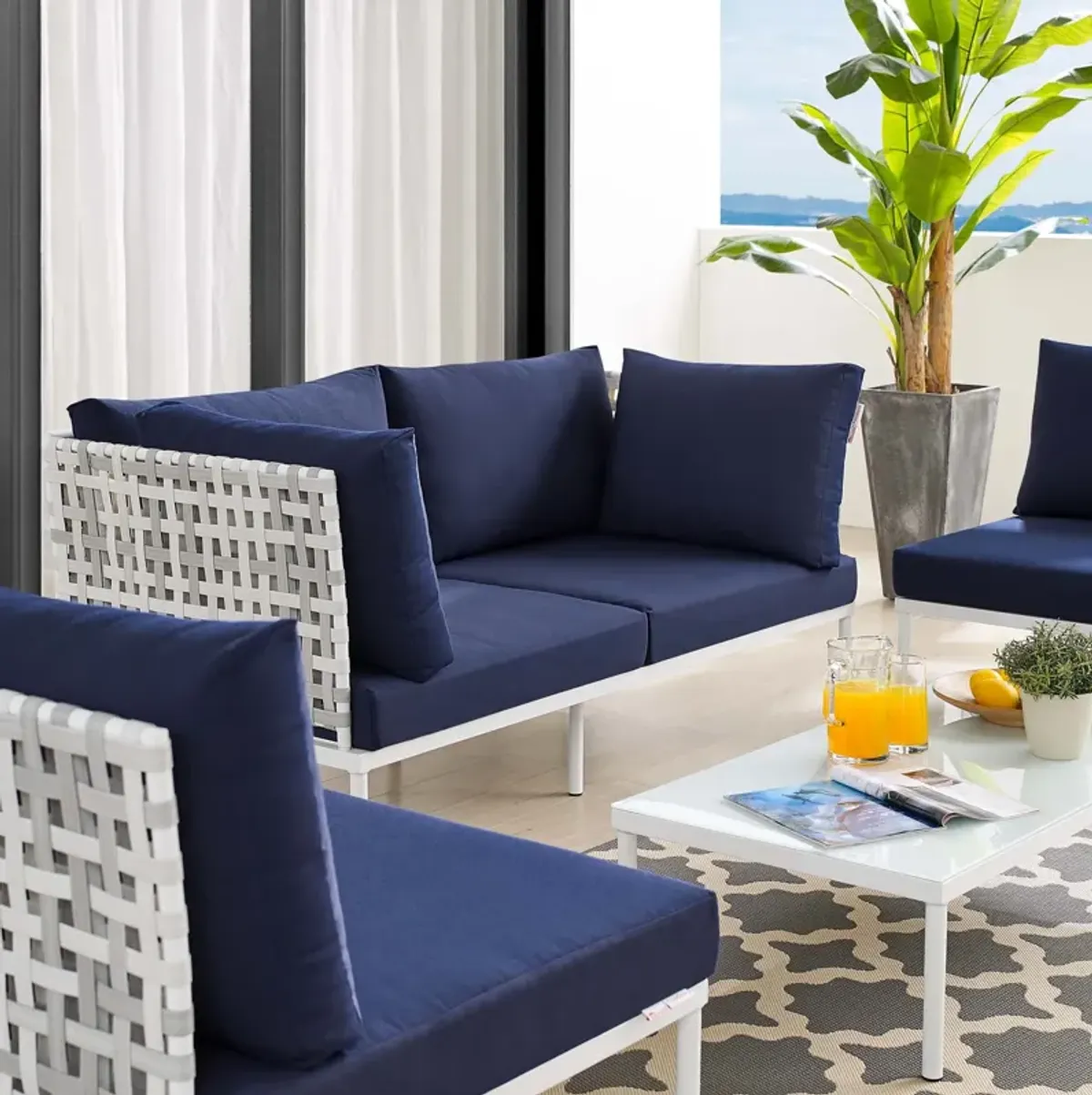 Harmony 4-Piece  Sunbrella® Basket Weave Outdoor Patio Aluminum Seating Set by Modway