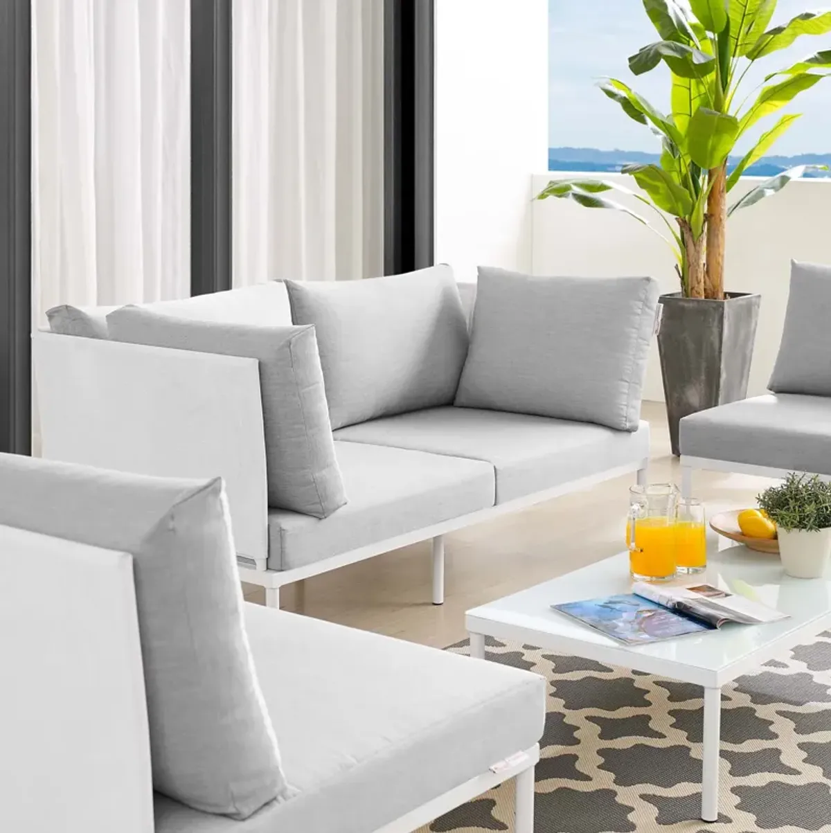 Harmony 4-Piece  Sunbrella® Outdoor Patio Aluminum Seating Set by Modway White Navy