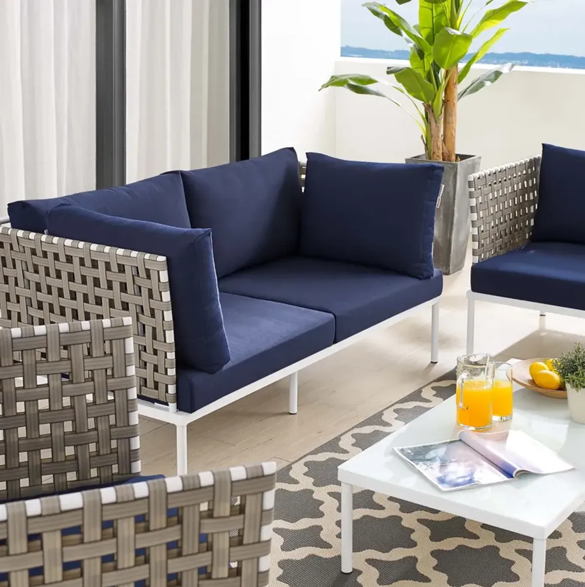 Harmony 5-Piece Sunbrella® Basket Weave Outdoor Patio Aluminum Seating Set by Modway