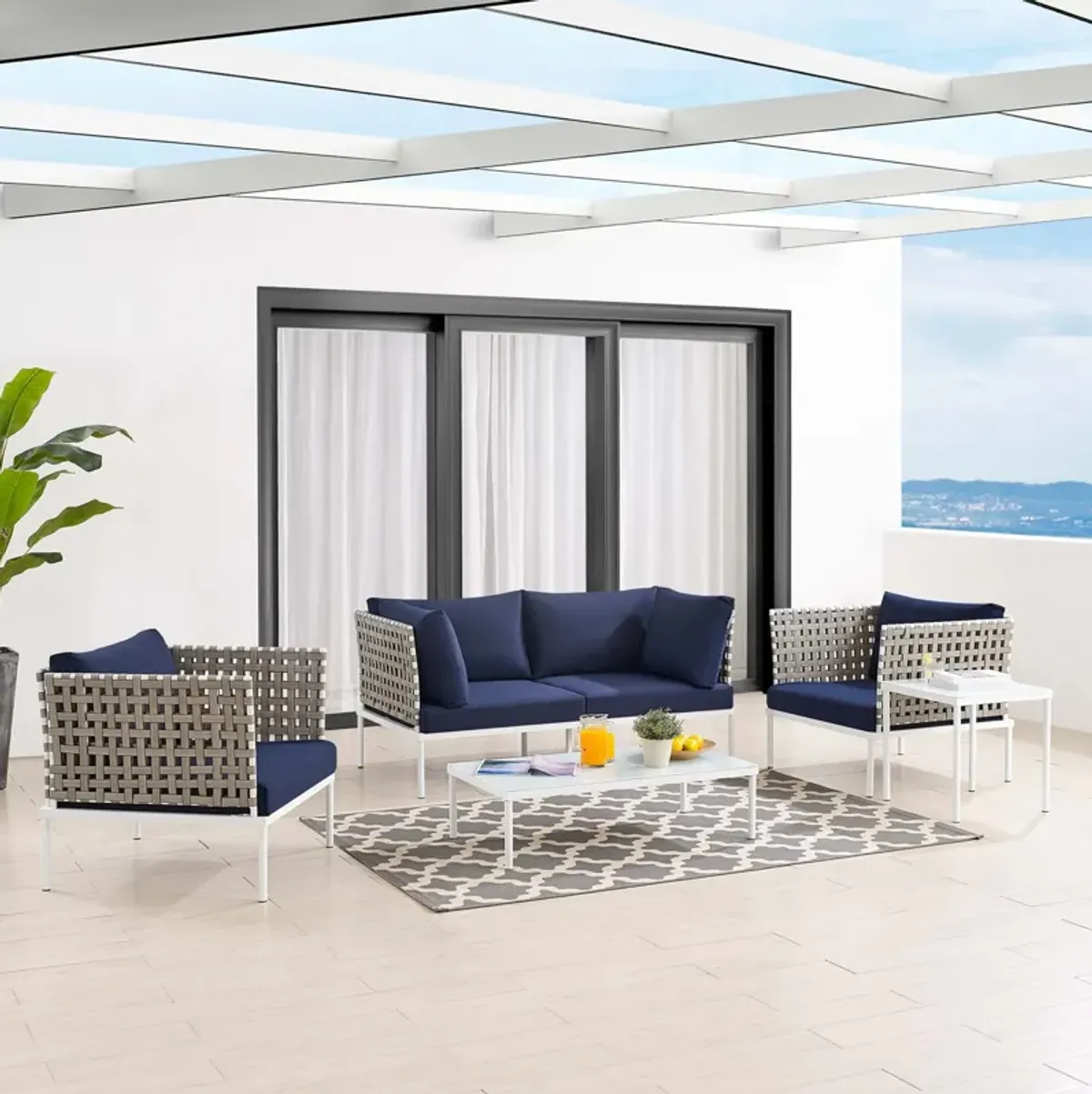 Harmony 5-Piece Sunbrella® Basket Weave Outdoor Patio Aluminum Seating Set by Modway