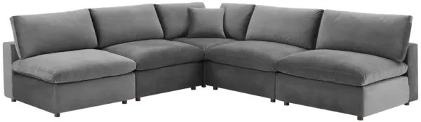Commix 5-Piece Down Filled Overstuffed Performance Velvet Sectional Sofa by Modway Gray