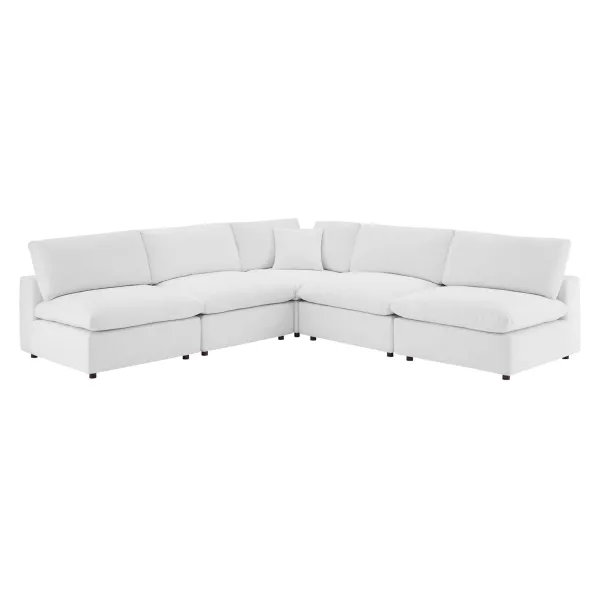 Commix 5-Piece Down Filled Overstuffed Performance Velvet Sectional Sofa by Modway White