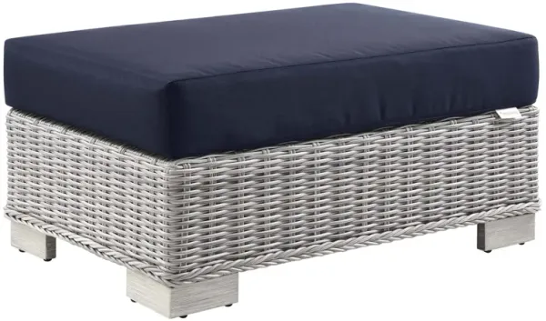 Conway Outdoor Patio Wicker Rattan Ottoman by Modway Light Gray Navy